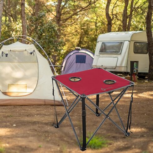 ARROWHEAD OUTDOOR 26 بوصة (66 سم) طاولة قابلة للطي للتخييم وشديدة التحمل، حاملتي أكواب، مدمجة، مربعة، تتضمن حقيبة حمل، إطار فولاذي، قماش 600D عالي الجودة، دعم في الولايات المتحدة الأمريكية in Kuwait