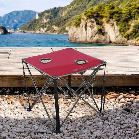 ARROWHEAD OUTDOOR 26 بوصة (66 سم) طاولة قابلة للطي للتخييم وشديدة التحمل، حاملتي أكواب، مدمجة، مربعة، تتضمن حقيبة حمل، إطار فولاذي، قماش 600D عالي الجودة، دعم في الولايات المتحدة الأمريكية in Kuwait