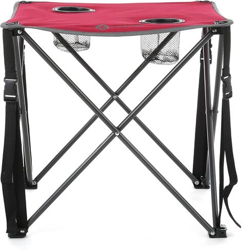 ARROWHEAD OUTDOOR 26 بوصة (66 سم) طاولة قابلة للطي للتخييم وشديدة التحمل، حاملتي أكواب، مدمجة، مربعة، تتضمن حقيبة حمل، إطار فولاذي، قماش 600D عالي الجودة، دعم في الولايات المتحدة الأمريكية in Kuwait