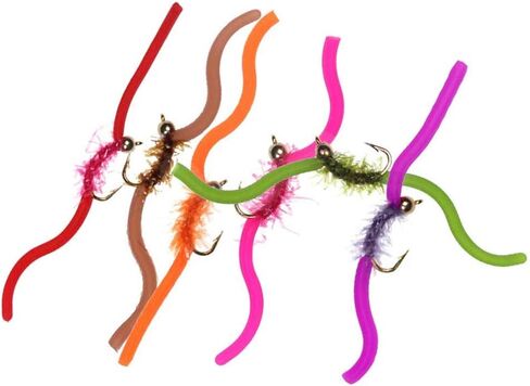 مجموعة ذباب سمك السلمون المرقط من اوتدور فيشينج - خرز طاقة دودة سان خوان 1 دزينة من ذباب الصيد الرطب - 20-50 قطعة in Kuwait