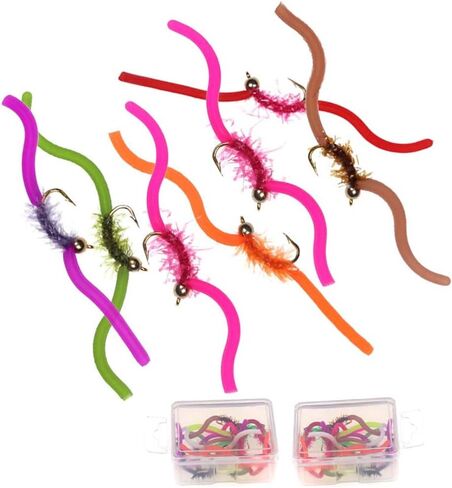 مجموعة ذباب سمك السلمون المرقط من اوتدور فيشينج - خرز طاقة دودة سان خوان 1 دزينة من ذباب الصيد الرطب - 20-50 قطعة in Kuwait