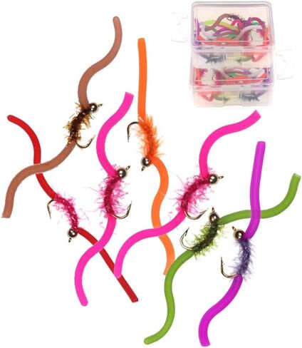 مجموعة ذباب سمك السلمون المرقط من اوتدور فيشينج - خرز طاقة دودة سان خوان 1 دزينة من ذباب الصيد الرطب - 20-50 قطعة in Kuwait
