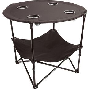 Preferred Nation | 2 Tier Folding Camping Table with 4 Mesh Cup Holders Black | Polyester with Metal Frame | Compact, Convenient Carry Case Included | Side Table for Tailgate in Saudi Arabia