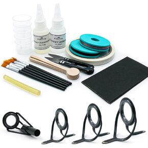 FishTrip Fishing Rod Guides Tips Repair Kit for DIY Rod Repair | Fishing Pole Complete Supplies Kit with 8 Size Pole Guides, 9 Size Tips, Epoxy Adhesive, Glue, Wrapping Thread, Tape in Kuwait