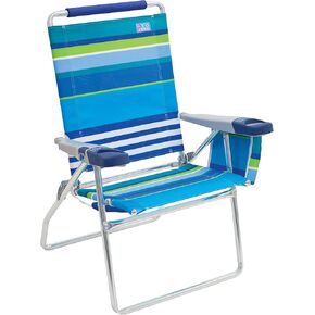 Rio Beach 17" Extended Height 4 Position Folding Beach Chair, Cup Holders|Arm Rest|Foldable, Aluminum, Blue/White & Rio Beach 17" Extended Height 4-Position Folding Beach Chair, Aluminum, Turquois in Kuwait