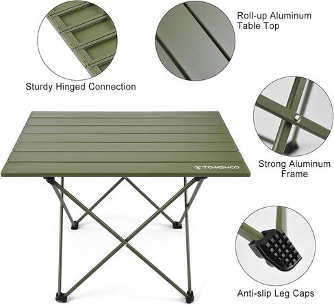 طاولة التخييم TOMSHOO قابلة للطي وطاولة الشاطئ المحمولة مع حقيبة حمل من الألومنيوم خفيفة الوزن وقابلة للطي للتنزه في الهواء الطلق والنزهات والشواء (أخضر، متوسط) in Kuwait