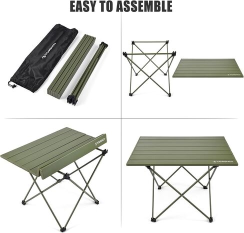 طاولة التخييم TOMSHOO قابلة للطي وطاولة الشاطئ المحمولة مع حقيبة حمل من الألومنيوم خفيفة الوزن وقابلة للطي للتنزه في الهواء الطلق والنزهات والشواء (أخضر، متوسط) in Kuwait