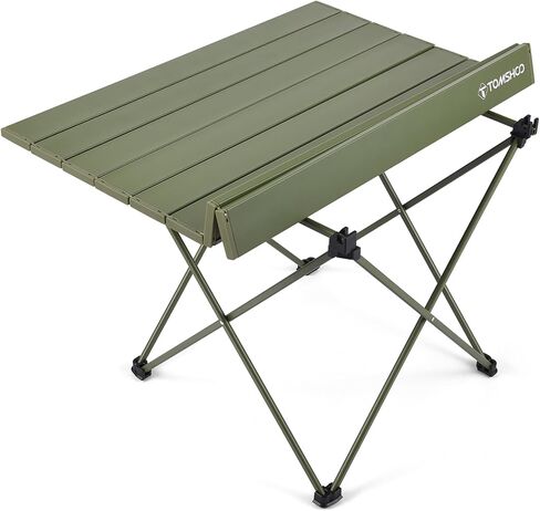 طاولة التخييم TOMSHOO قابلة للطي وطاولة الشاطئ المحمولة مع حقيبة حمل من الألومنيوم خفيفة الوزن وقابلة للطي للتنزه في الهواء الطلق والنزهات والشواء (أخضر، متوسط) in Kuwait