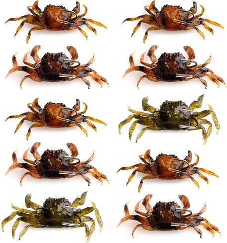 موتزو مجموعة من 10 طعوم سلطعون اصطناعية، طُعوم سرطان البحر ثلاثية الابعاد مع خطافات حادة، مصائد طُعم صيد البحر، اداة ملحقات صيد السمك في المياه المالحة، لون عشوائي in Kuwait