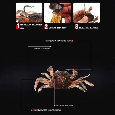 موتزو مجموعة من 10 طعوم سلطعون اصطناعية، طُعوم سرطان البحر ثلاثية الابعاد مع خطافات حادة، مصائد طُعم صيد البحر، اداة ملحقات صيد السمك في المياه المالحة، لون عشوائي in Kuwait