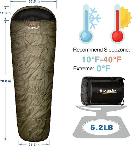 RIOYALO 0°F 0 Degree Winter Sleeping Bags for Adults Cold Weather | Grand-Teton Big and Tall Mummy Sleeping Bag w Compression Sack for Camping Hiking Backpacking | XL 90.6 in | Up to 6 ft 10 in in Kuwait