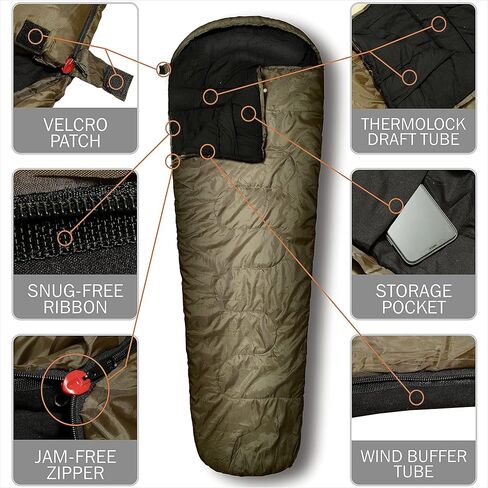 RIOYALO 0°F 0 Degree Winter Sleeping Bags for Adults Cold Weather | Grand-Teton Big and Tall Mummy Sleeping Bag w Compression Sack for Camping Hiking Backpacking | XL 90.6 in | Up to 6 ft 10 in in Kuwait