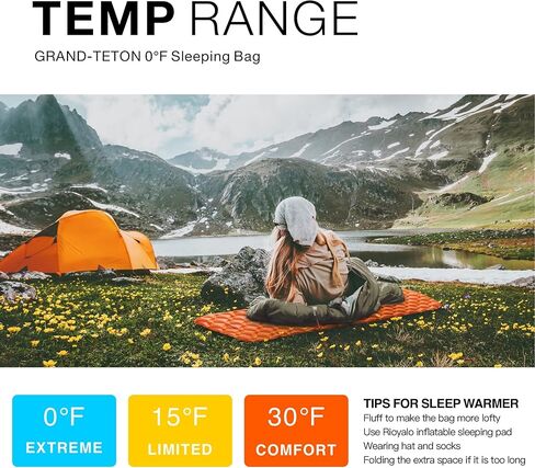 RIOYALO 0°F 0 Degree Winter Sleeping Bags for Adults Cold Weather | Grand-Teton Big and Tall Mummy Sleeping Bag w Compression Sack for Camping Hiking Backpacking | XL 90.6 in | Up to 6 ft 10 in in Kuwait