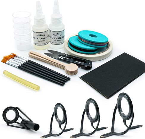 FishTrip Fishing Rod Guides Tips Repair Kit for DIY Rod Repair | Fishing Pole Complete Supplies Kit with 8 Size Pole Guides, 9 Size Tips, Epoxy Adhesive, Glue, Wrapping Thread, Tape in Kuwait