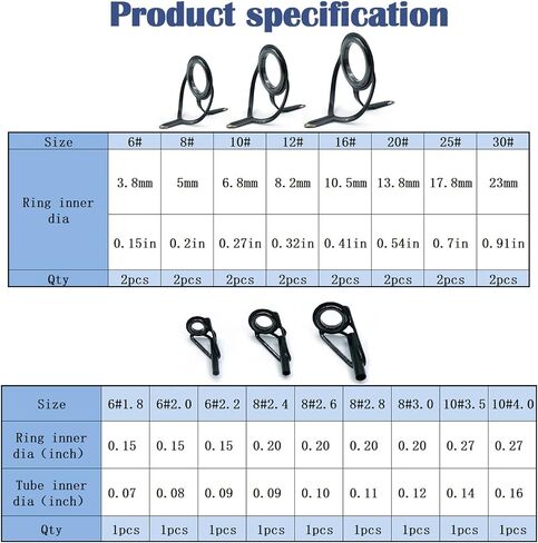 FishTrip Fishing Rod Guides Tips Repair Kit for DIY Rod Repair | Fishing Pole Complete Supplies Kit with 8 Size Pole Guides, 9 Size Tips, Epoxy Adhesive, Glue, Wrapping Thread, Tape in Kuwait