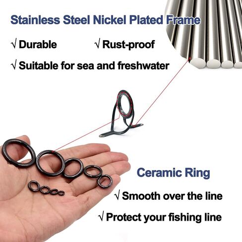FishTrip Fishing Rod Guides Tips Repair Kit for DIY Rod Repair | Fishing Pole Complete Supplies Kit with 8 Size Pole Guides, 9 Size Tips, Epoxy Adhesive, Glue, Wrapping Thread, Tape in Kuwait