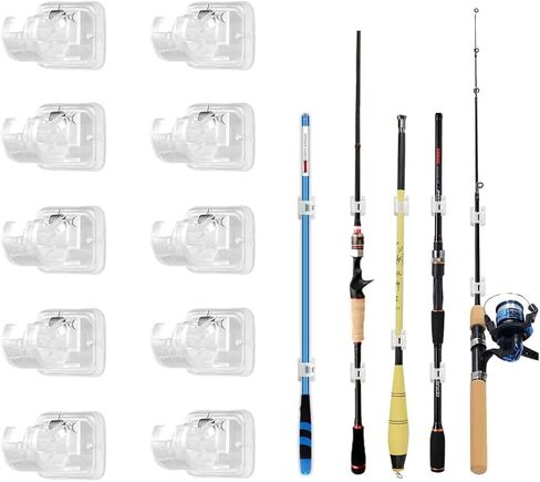 Fishing Rod Clips with Screws, Wall Mounted Rod Clips for Fishing Poles, 10Pcs Fishing Pole/Cue/Curtain Rod Holder Clips Storage Rack, Fishing Rod Storage Clips Clamps Holder Rack Organizer Brackets in Saudi Arabia
