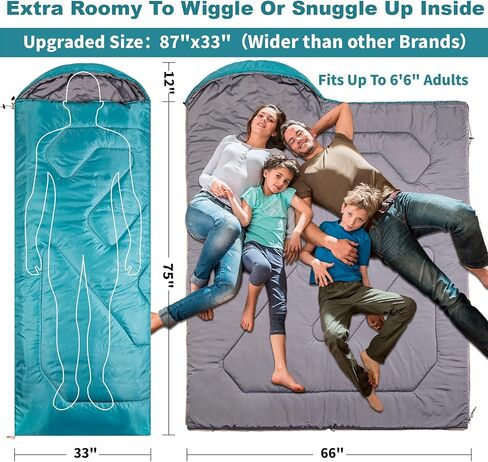 Sleeping Bags for Adults, Extra-Wide Camping Sleeping Bag for Kids- Waterproof, Lightweight, Portable -3 Season Warm & Cool Weather- Ideal for Hiking Backpacking with Compression Sack in Kuwait