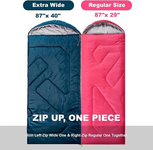 Sleeping Bags for Adults, Extra-Wide Camping Sleeping Bag for Kids- Waterproof, Lightweight, Portable -3 Season Warm & Cool Weather- Ideal for Hiking Backpacking with Compression Sack in Kuwait