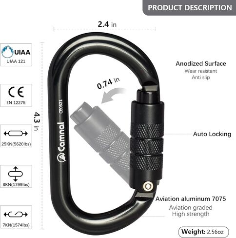 Heavy Duty Carabiner, 25kn(About 5620 lbs) Oval Carabiner Clip O-Shape Rock Climbing Carabiner Lightweight Caribeener for Climbing, Mountaineer, Aerial Work in Saudi Arabia