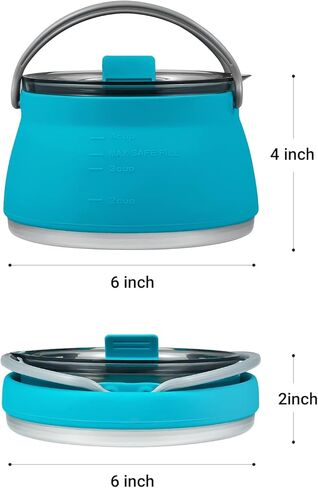 EEZEE 1L Collapsible Camping Kettle Portable Travel Kettle Folding Silicone Camping Cook Pot Foldable Compact Hiking Water Boiler with Lid BPA-Free Backpacking Pot in Kuwait