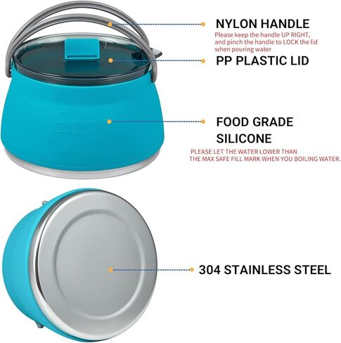 EEZEE 1L Collapsible Camping Kettle Portable Travel Kettle Folding Silicone Camping Cook Pot Foldable Compact Hiking Water Boiler with Lid BPA-Free Backpacking Pot in Kuwait