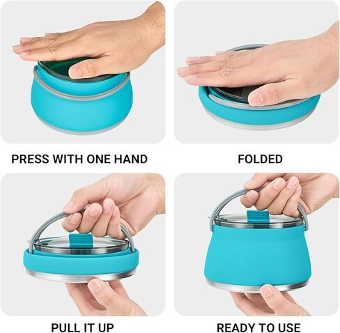 EEZEE 1L Collapsible Camping Kettle Portable Travel Kettle Folding Silicone Camping Cook Pot Foldable Compact Hiking Water Boiler with Lid BPA-Free Backpacking Pot in Kuwait