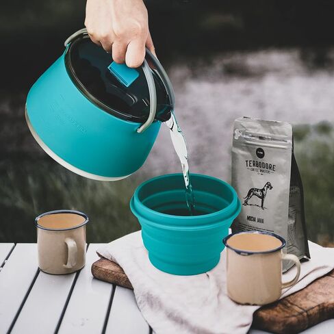 EEZEE 1L Collapsible Camping Kettle Portable Travel Kettle Folding Silicone Camping Cook Pot Foldable Compact Hiking Water Boiler with Lid BPA-Free Backpacking Pot in Kuwait
