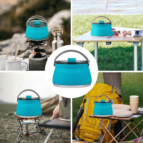 EEZEE 1L Collapsible Camping Kettle Portable Travel Kettle Folding Silicone Camping Cook Pot Foldable Compact Hiking Water Boiler with Lid BPA-Free Backpacking Pot in Kuwait