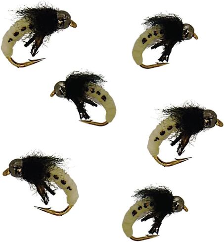 Thor Outdoor BH Wax Worm Fly - 6 Pc Fly Fishing Assortment - Hook Size #10 - Grub Larvae Immitation for Panfish, Trout, and Steelhead in Saudi Arabia