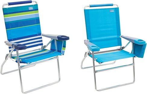 Rio Beach 17" Extended Height 4 Position Folding Beach Chair, Cup Holders|Arm Rest|Foldable, Aluminum, Blue/White & Rio Beach 17" Extended Height 4-Position Folding Beach Chair, Aluminum, Turquois in Saudi Arabia