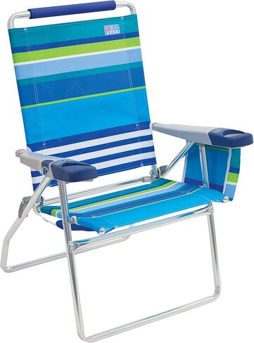 Rio Beach 17" Extended Height 4 Position Folding Beach Chair, Cup Holders|Arm Rest|Foldable, Aluminum, Blue/White & Rio Beach 17" Extended Height 4-Position Folding Beach Chair, Aluminum, Turquois in Kuwait
