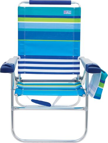 Rio Beach 17" Extended Height 4 Position Folding Beach Chair, Cup Holders|Arm Rest|Foldable, Aluminum, Blue/White & Rio Beach 17" Extended Height 4-Position Folding Beach Chair, Aluminum, Turquois in Kuwait