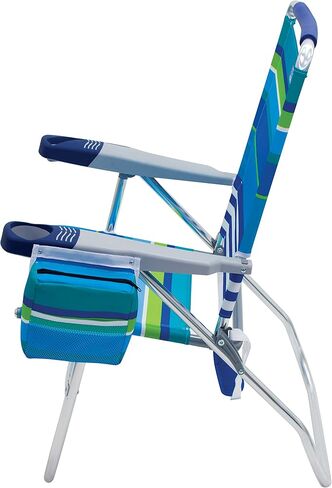 Rio Beach 17" Extended Height 4 Position Folding Beach Chair, Cup Holders|Arm Rest|Foldable, Aluminum, Blue/White & Rio Beach 17" Extended Height 4-Position Folding Beach Chair, Aluminum, Turquois in Kuwait