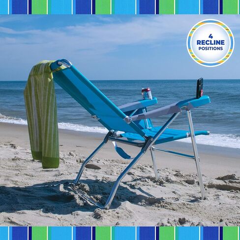 Rio Beach 17" Extended Height 4 Position Folding Beach Chair, Cup Holders|Arm Rest|Foldable, Aluminum, Blue/White & Rio Beach 17" Extended Height 4-Position Folding Beach Chair, Aluminum, Turquois in Saudi Arabia