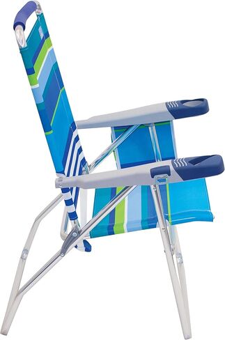 Rio Beach 17" Extended Height 4 Position Folding Beach Chair, Cup Holders|Arm Rest|Foldable, Aluminum, Blue/White & Rio Beach 17" Extended Height 4-Position Folding Beach Chair, Aluminum, Turquois in Kuwait