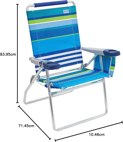 Rio Beach 17" Extended Height 4 Position Folding Beach Chair, Cup Holders|Arm Rest|Foldable, Aluminum, Blue/White & Rio Beach 17" Extended Height 4-Position Folding Beach Chair, Aluminum, Turquois in Kuwait