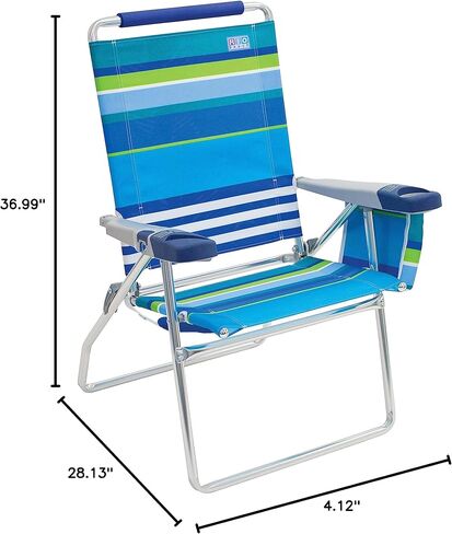Rio Beach 17" Extended Height 4 Position Folding Beach Chair, Cup Holders|Arm Rest|Foldable, Aluminum, Blue/White & Rio Beach 17" Extended Height 4-Position Folding Beach Chair, Aluminum, Turquois in Kuwait