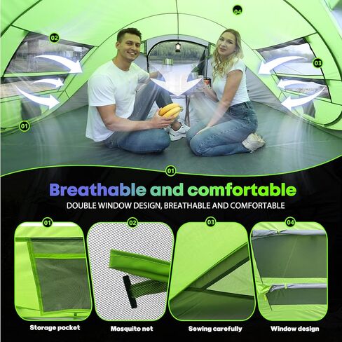 خيمة كبيرة سهلة الفتح تتسع لـ 8 اشخاص، مقاومة للماء، 13×10×5 قدم، اعداد تلقائي ببابين، خيام عائلية فورية للتخييم والمشي لمسافات طويلة والسفر in Kuwait