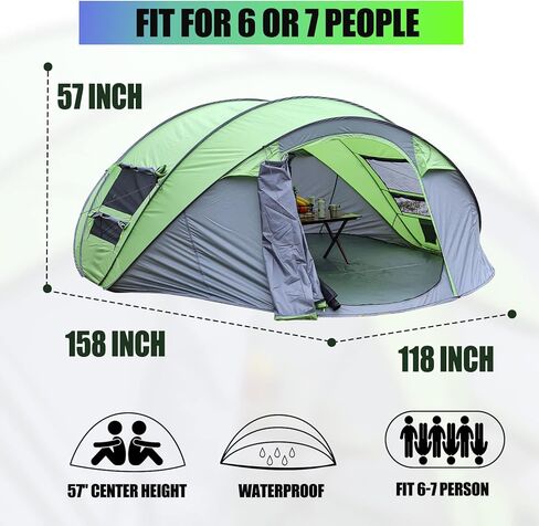 خيمة كبيرة سهلة الفتح تتسع لـ 8 اشخاص، مقاومة للماء، 13×10×5 قدم، اعداد تلقائي ببابين، خيام عائلية فورية للتخييم والمشي لمسافات طويلة والسفر in Kuwait