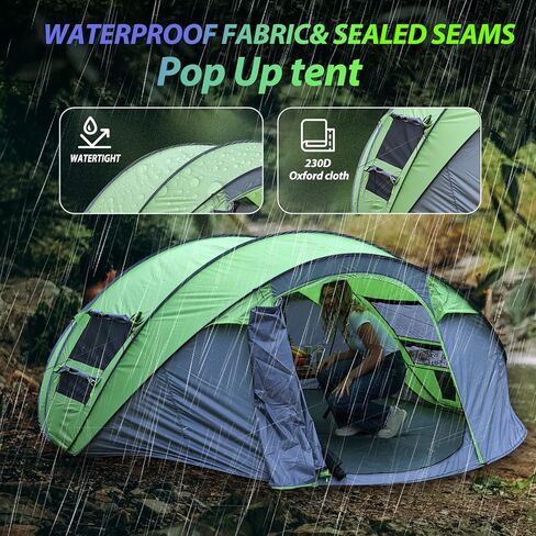 خيمة كبيرة سهلة الفتح تتسع لـ 8 اشخاص، مقاومة للماء، 13×10×5 قدم، اعداد تلقائي ببابين، خيام عائلية فورية للتخييم والمشي لمسافات طويلة والسفر in Kuwait