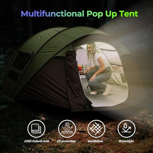 خيمة كبيرة سهلة الفتح تتسع لـ 8 اشخاص، مقاومة للماء، 13×10×5 قدم، اعداد تلقائي ببابين، خيام عائلية فورية للتخييم والمشي لمسافات طويلة والسفر in Kuwait