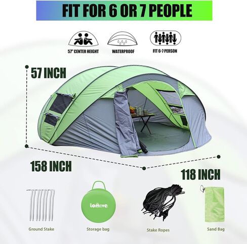 خيمة كبيرة سهلة الفتح تتسع لـ 8 اشخاص، مقاومة للماء، 13×10×5 قدم، اعداد تلقائي ببابين، خيام عائلية فورية للتخييم والمشي لمسافات طويلة والسفر in Kuwait