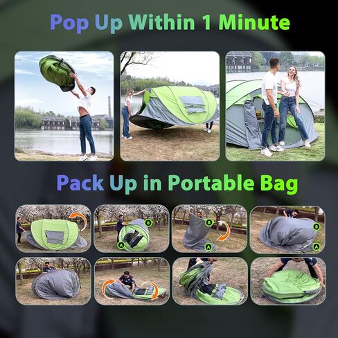 خيمة كبيرة سهلة الفتح تتسع لـ 8 اشخاص، مقاومة للماء، 13×10×5 قدم، اعداد تلقائي ببابين، خيام عائلية فورية للتخييم والمشي لمسافات طويلة والسفر in Kuwait