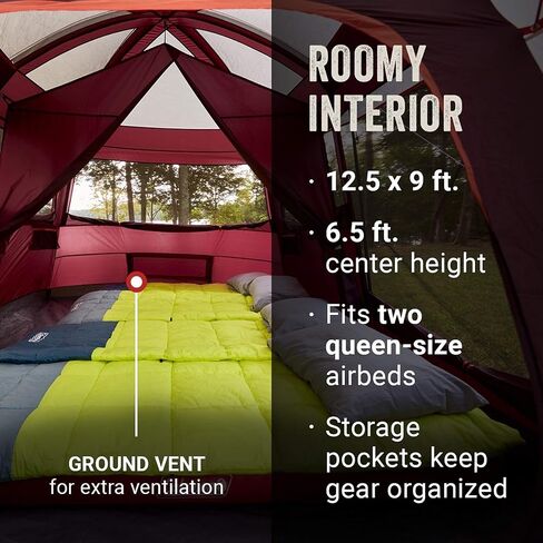 Coleman Skylodge Camping Tent, 8/10/12 Person Weatherproof Family Tent with Convertible Screen Room, Color-Coded Poles, Room Divider, Rainfly, and Storage Pockets, Fits Multiple Queen-Sized Airbeds in Saudi Arabia