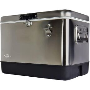 Koolatron Ice Chest Cooler - Portable Ice Bucket with Bottle Opener, Vintage Style, Insulated for Camping, Beach, Picnic, RV, BBQs, Tailgating, Fishing, Stainless Steel 85 Can Ice Box, 51L (54 qt) in Kuwait