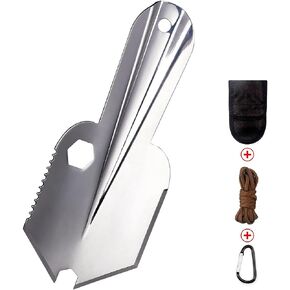 مجرفة تخييم خفيفة الوزن من ال دبليو سي يو اس ان جيه مصنوعة من الستانلس ستيل 3CR13 للاستخدام الخارجي والحديقة والمشي لمسافات طويلة والتخييم وحفر البستنة مع سلك بطول 1.5 متر ومشبك حبل in Kuwait