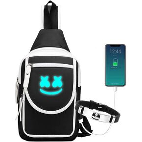 Smile Luminous Sling Backpack with USB Charger Port, DJ Music Crossbody Shoulder Bag Hiking One Strap Daypack for Men Women in Saudi Arabia