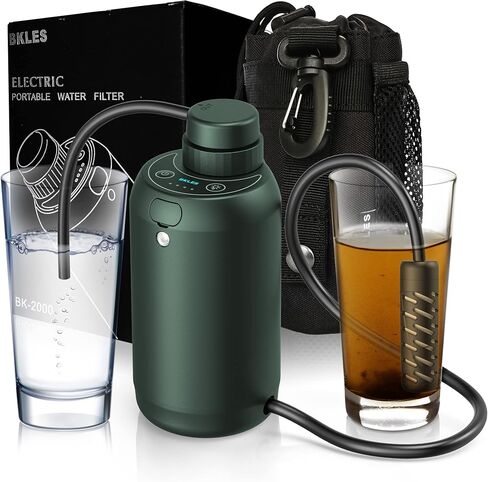 BKLES Electric Water Purifier Survival, 0.01 Micron '5-Stage' Water Filtration System Survival with Emergency Lighting Water Filter for Camping Backpacking Hiking Travel, Green Color in Saudi Arabia