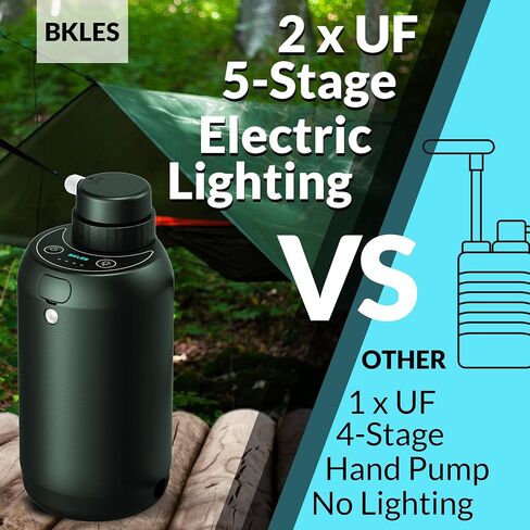 BKLES Electric Water Purifier Survival, 0.01 Micron '5-Stage' Water Filtration System Survival with Emergency Lighting Water Filter for Camping Backpacking Hiking Travel, Green Color in Saudi Arabia